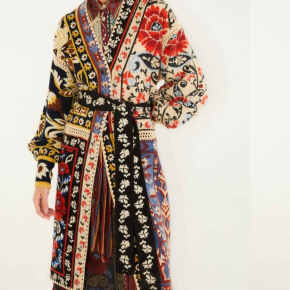FARM Rio mixed flower print patchwork knit midi cardigan NWOT - Picture 1 of 11